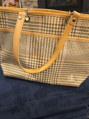 Ralph Lauren Plaid Tote with Pink Accent Stripes